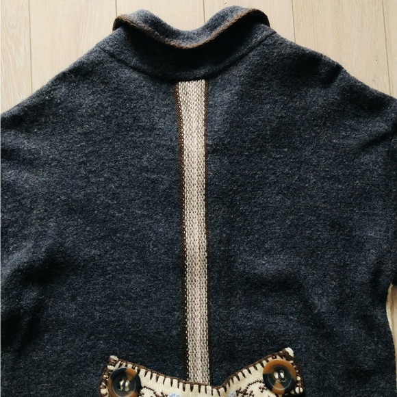 Tribal Wool Blend Jacquard Knitted Jacket in Grey & Cream Size L - Picture 9 of 15